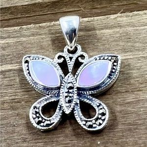 925 Sterling Silver Mother of Pearl Marcasite Butterfly Pendant